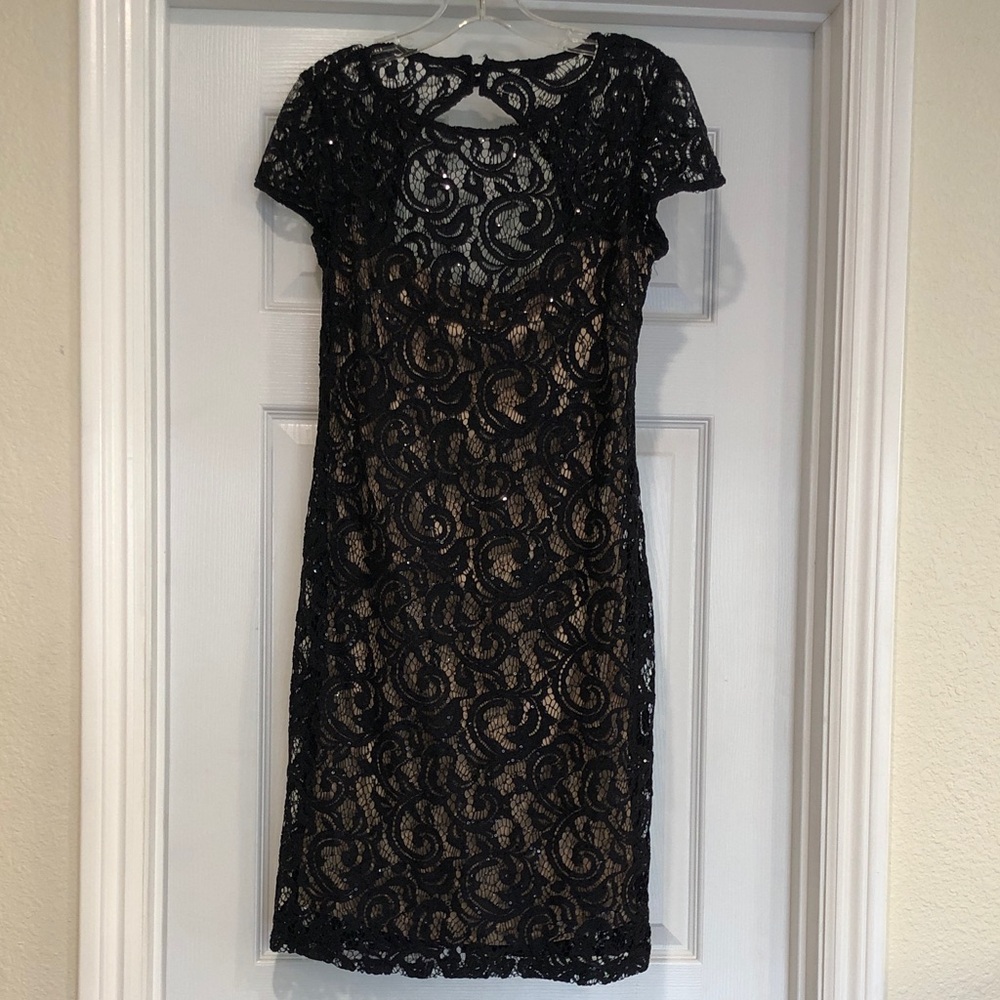 Scarlett Black Lace Overlay with Sequins Cocktail Dress